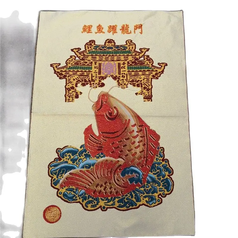 

Парчовая картина Tangka thorn show carp jump dragon's gate портрет