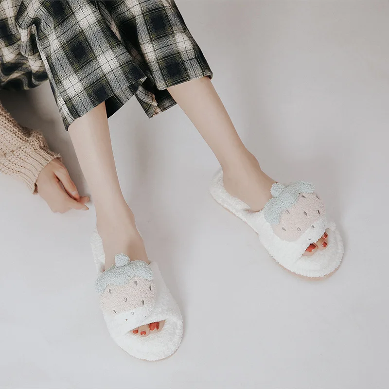 Симпатичные женские зимние плюшевые домашние тапочки kawaii furit теплая Домашняя