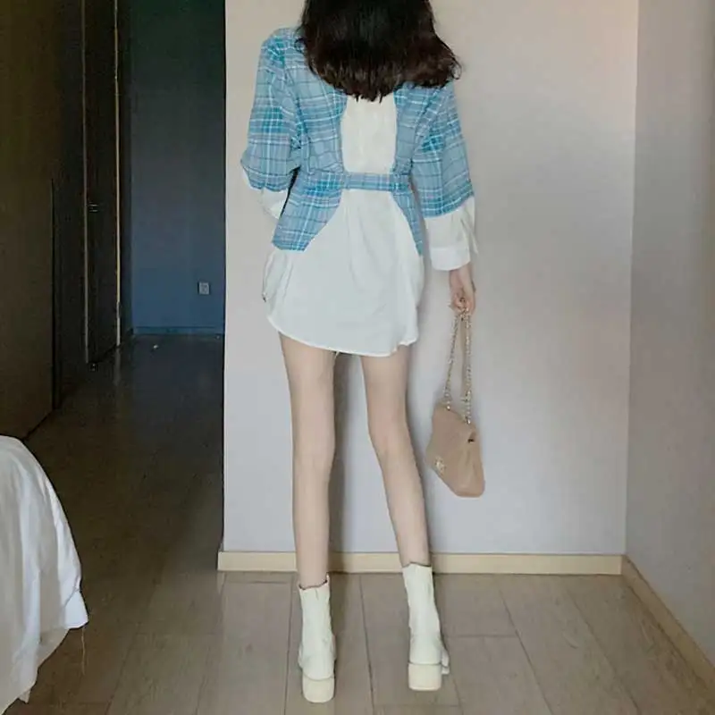 RealShe 2019 Женское пальто с отложным воротником рукав три четверти клетчатая куртка