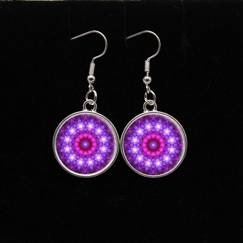 

New Fashion Charm Hindu Mandala Jewelry Mandala Flower Round Glass Stud Earrings Clothing Accessories Women's Earrings