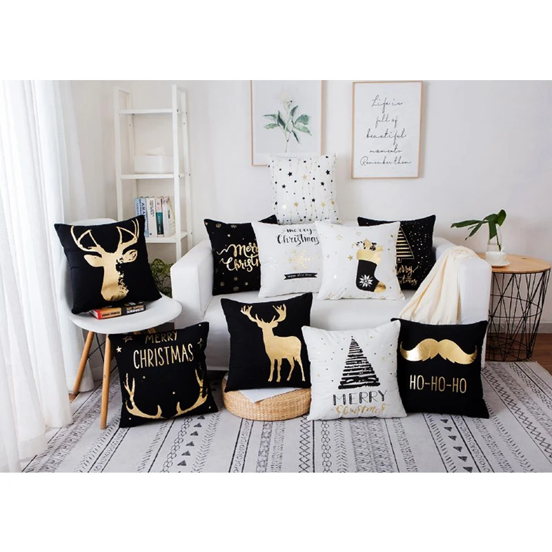 

Unicorn Bronzing Christmas Pillow Case Soft cCshmere Cushion Cover Golden Decorative Pillowcase Home Decor fundas cojines 45x45