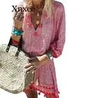 Платье женское короткое в клетку, с бахромой, с цветочным принтом