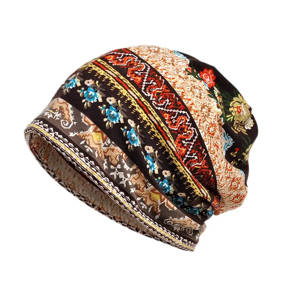 

Women Vintage Flower Print Sun Block Cap Stretch Turban Hat Head Scarf Vintage Flower Print Sun Block Hair Accessory