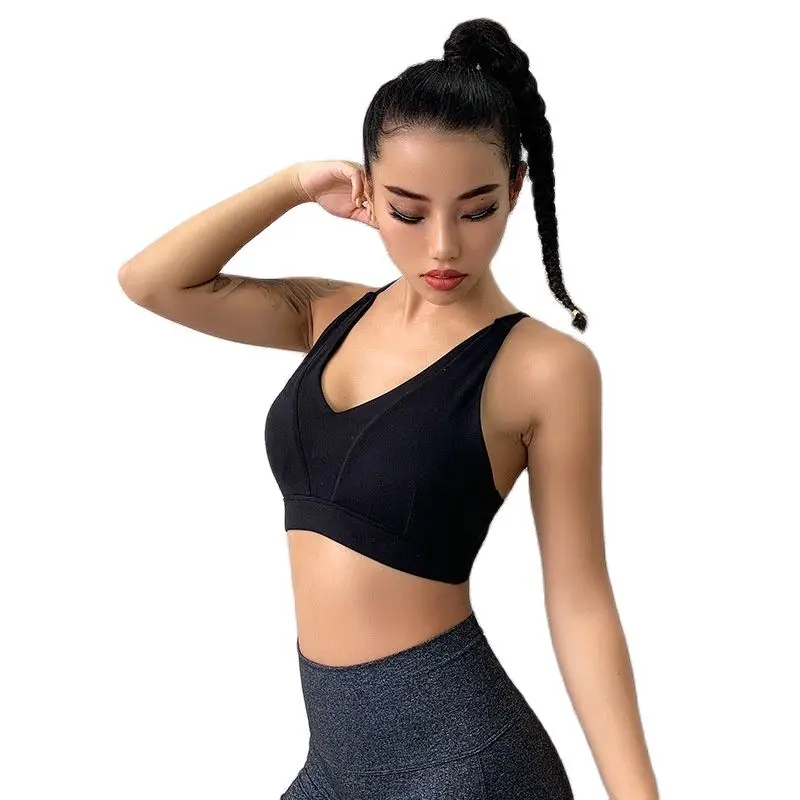 New Sports Underwear  Sexy Cross Shoulder Straps Gym Yoga Bra Outdoor Jogger Shockproof Sports Crop Tops