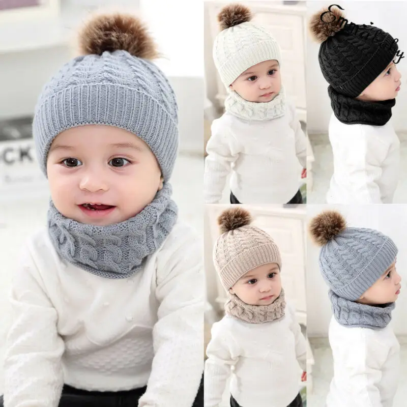 Cute Toddler Kids Girl&ampBoy Baby Infant Winter Warm Crochet Knit Hat Fur Pom Beanie Cap Scarf | Детская одежда и обувь