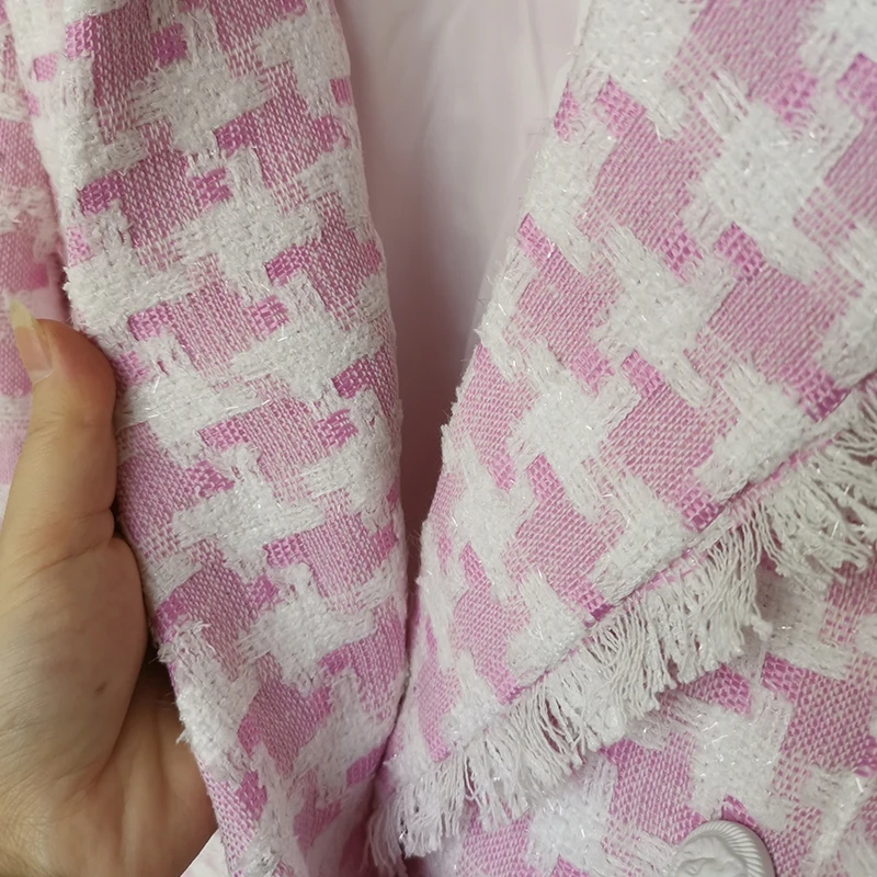 Женский комплект из двух предметов Розовый шерстяной клетчатый пиджак с узором