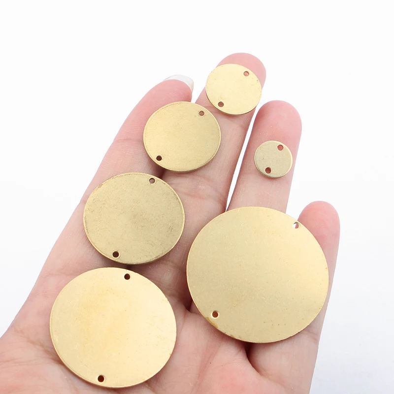 

1pack Raw Brass Charms Double Hole Round Circle Stamping Disc Pendant Connector Fashion Bracelet Earring Jewelry Making Material