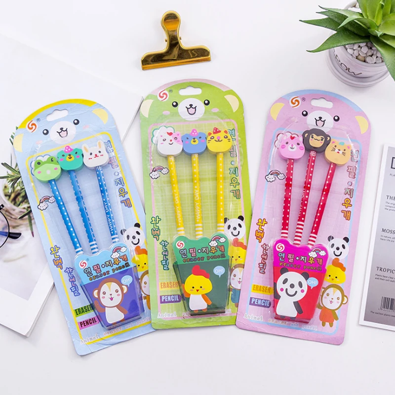 

8packs/lot Cute Cartoon animal head pencil set Wooden Student Pencil For Kids Gift School Supplies Pencil Stationery