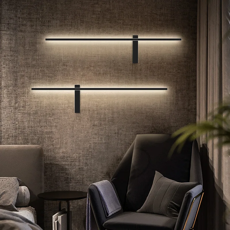 

Postmodern Simple LED Line Wall Lamp Aisle Lighting Living Room Bedroom Bedside Lamp Bathroom Mirror Lights Long Wall Sconce