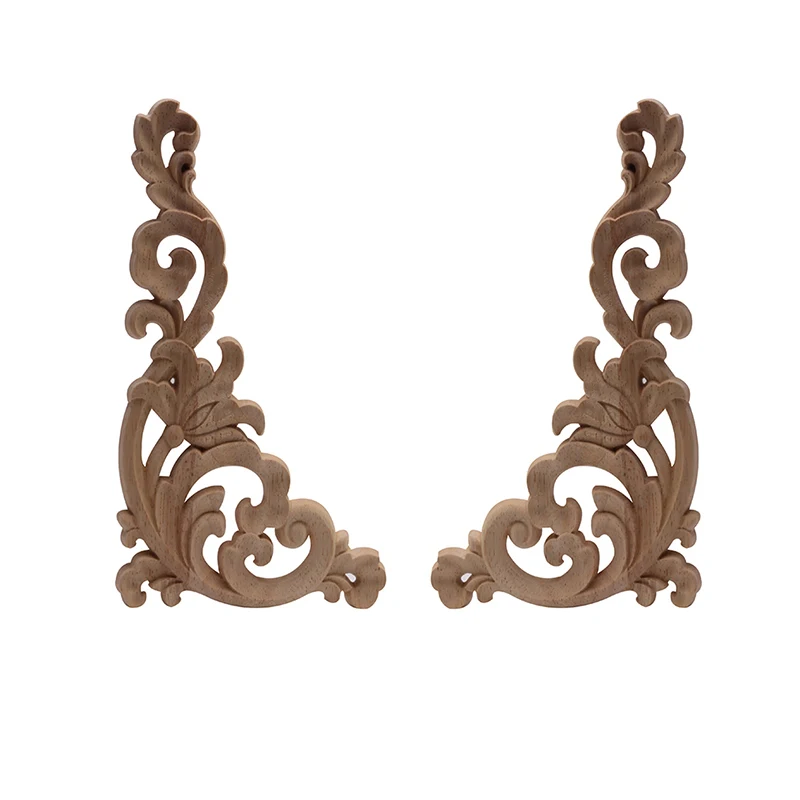 

European Unpainted Antique Carved Wood Applique Wood Figurines Wood Craft Large Flower Wooden Corner Doors Cabinet Carving NEW