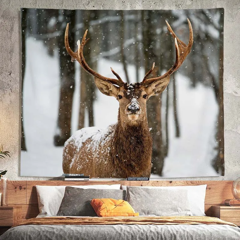 Одеяло с принтом лося и заката настенный подвесной гобелен украшение для дома