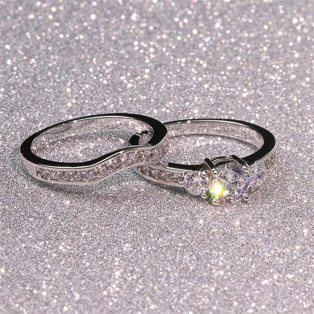 

Luxury 2Pcs/Set Couple Rings for Women Men lover Wedding Jewelry Brilliant Crystal CZ Zirconia Fashion Engagement Accessories