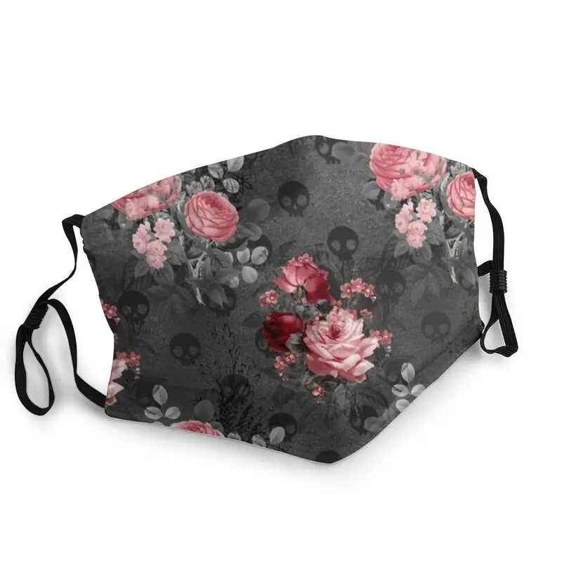 

Washable Gothic Roses And Skulls Pattern Mouth Mask Floral Anti Haze Dust Protection Mask Respirator Muffle