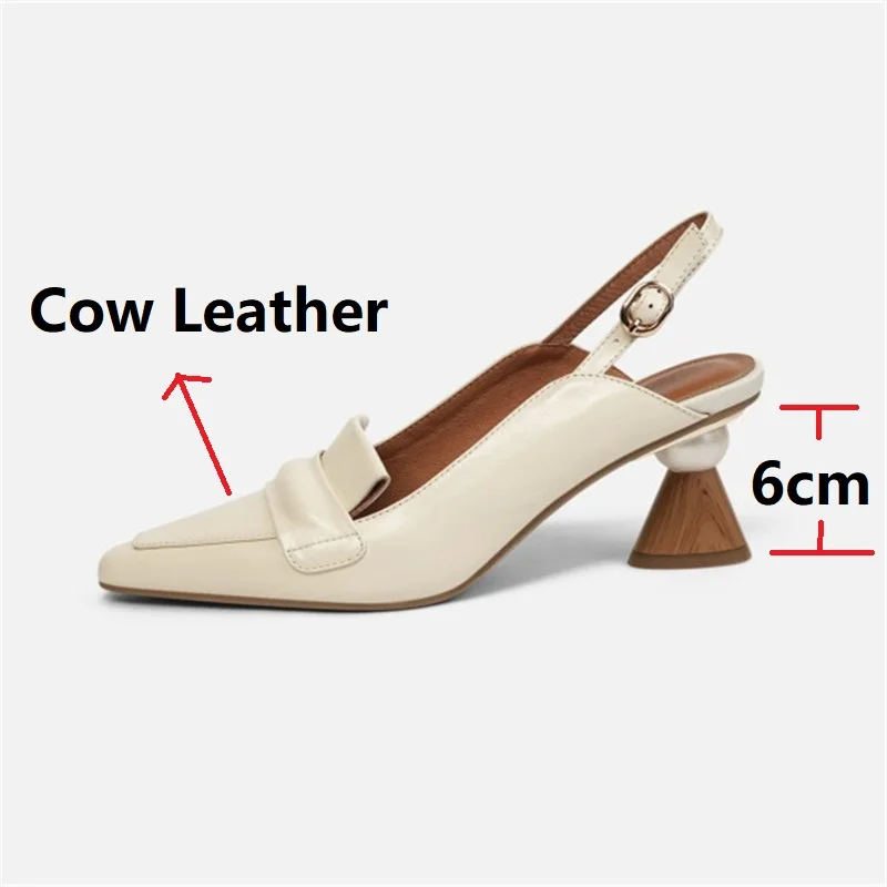 

Ochanmeb Top Quality Chic Strange High Heels Shoes Woman Natural Genuine Cow Leather Slingback Shoes Pumps Black Beige Footwear