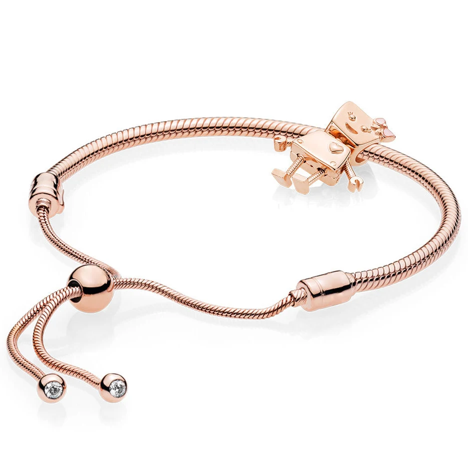 

NEW 100% Sterling Silver Brand New 1:1 Passion Charm Robot With Bracelet Rose Gold Series Fit original design Women Gift