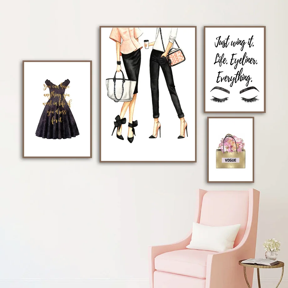 

Paris Fashion Girl High Heels Skirt Handbag Wall Art Canvas Painting Nordic Posters Prints Wall Pictures For Living Room Decor