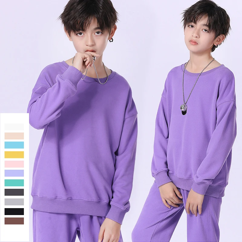 

Свитшот для мальчиков, новинка на весну и осень, детский школьный однотонный спортивный пуловер, топы, хлопковая детская одежда с длинным ру...