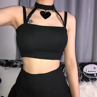 2020 punk sexy crop tops black slim women tank tops gothic neck choker decor girls streetwear fashion sleeveless vest camisole