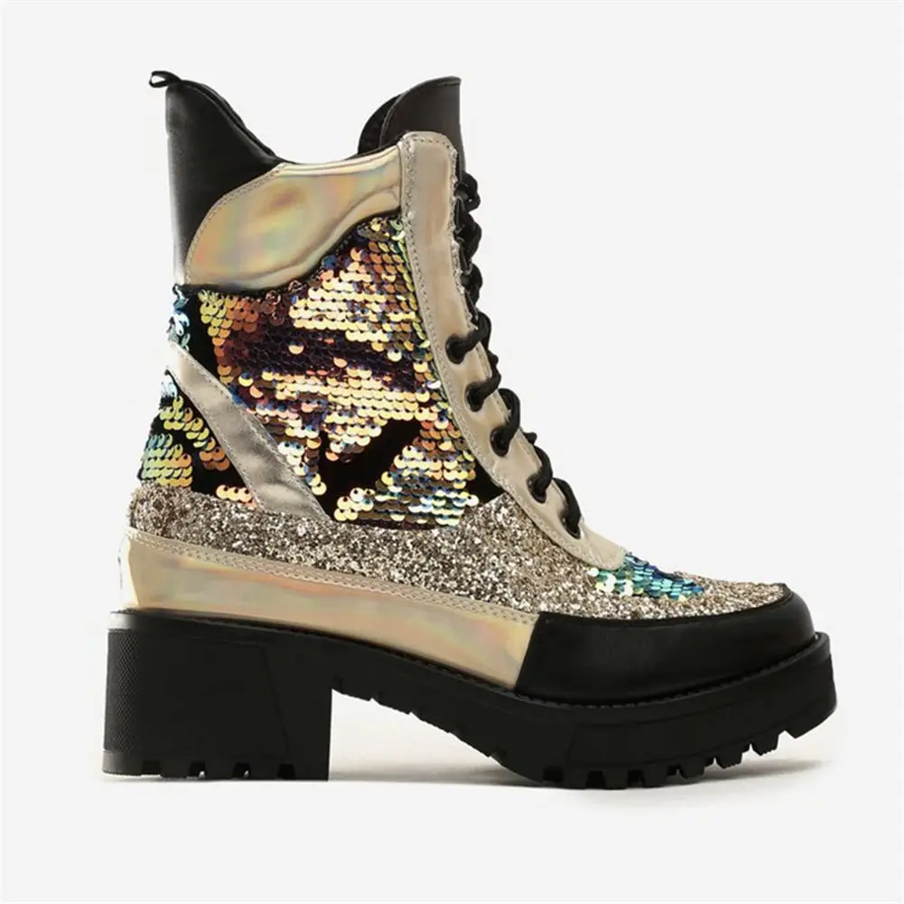 

Women's Boots Fashion Sequined Platform Boots High Heels Autumn Winter Shoes Women Ankle Boots Brand Ladies Motorcycles Boots