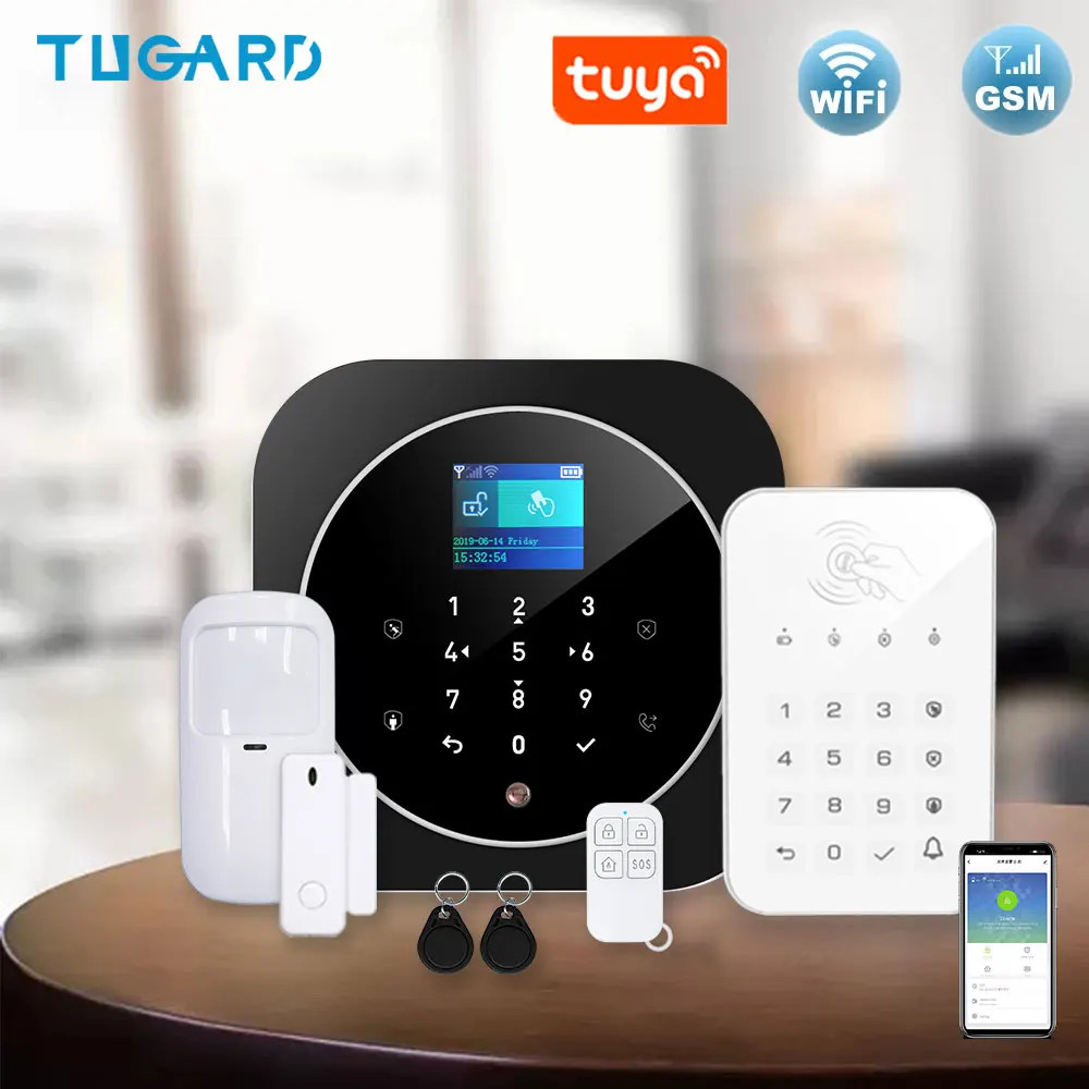 

Tugard Alarm Security System 433MHz GSM WiFi Wireless RFID Card Home Burglar Security Alarm TFT LCD Touch Keyboard 11 Languages