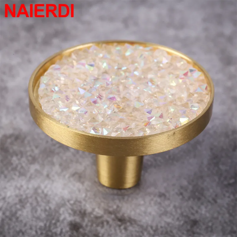 NAIERDI латунные ручки для шкафа простые скандинавские комода алмазные круглые