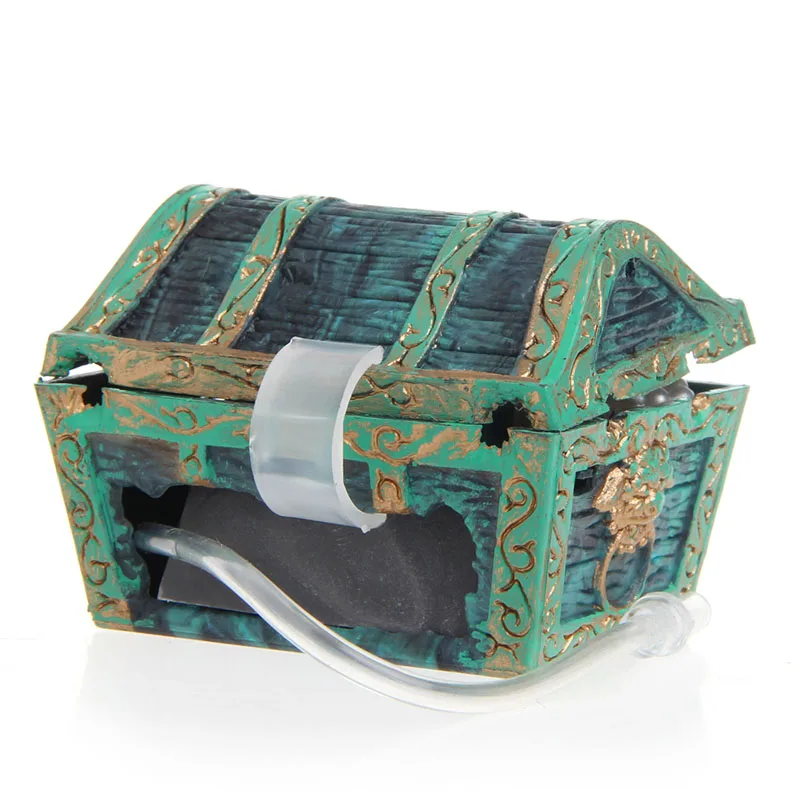 

2021 New Treasure Chest Shaped Aquarium Air Action Ornament Fish Tank Aquascaping Decor