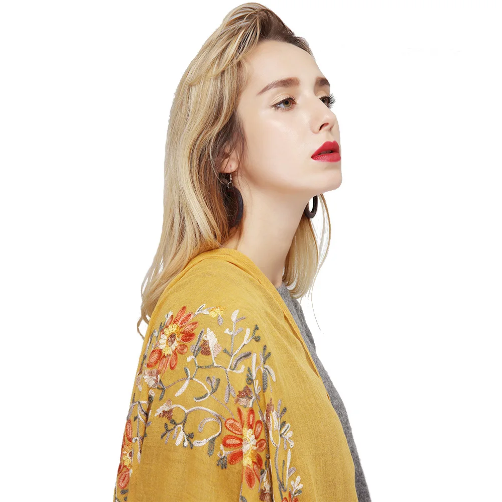2019 простой вышитый шарф из вискозы с цветочным принтом шаль индийской банданы