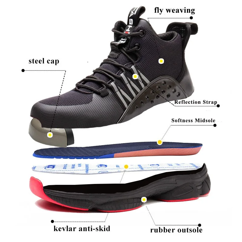 SUADEX New Steel Toe Boots for Men Work Safety Shoes Lightweight Industrial Construction Anti-Slip Tennis Sneakers 40-47 | Обувь