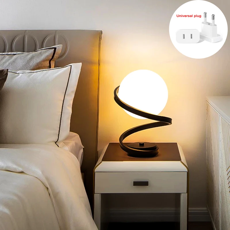 

minimalist plug-in Spiral stent table desk lamp bedroom living room bedside lamp study reading and learning eye protection lamp