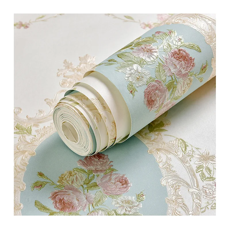 

European-Style Retro Pastoral Non-Woven Fabric 3D Wallpaper American Mirror Flower Bedroom AB Version Living Room Television