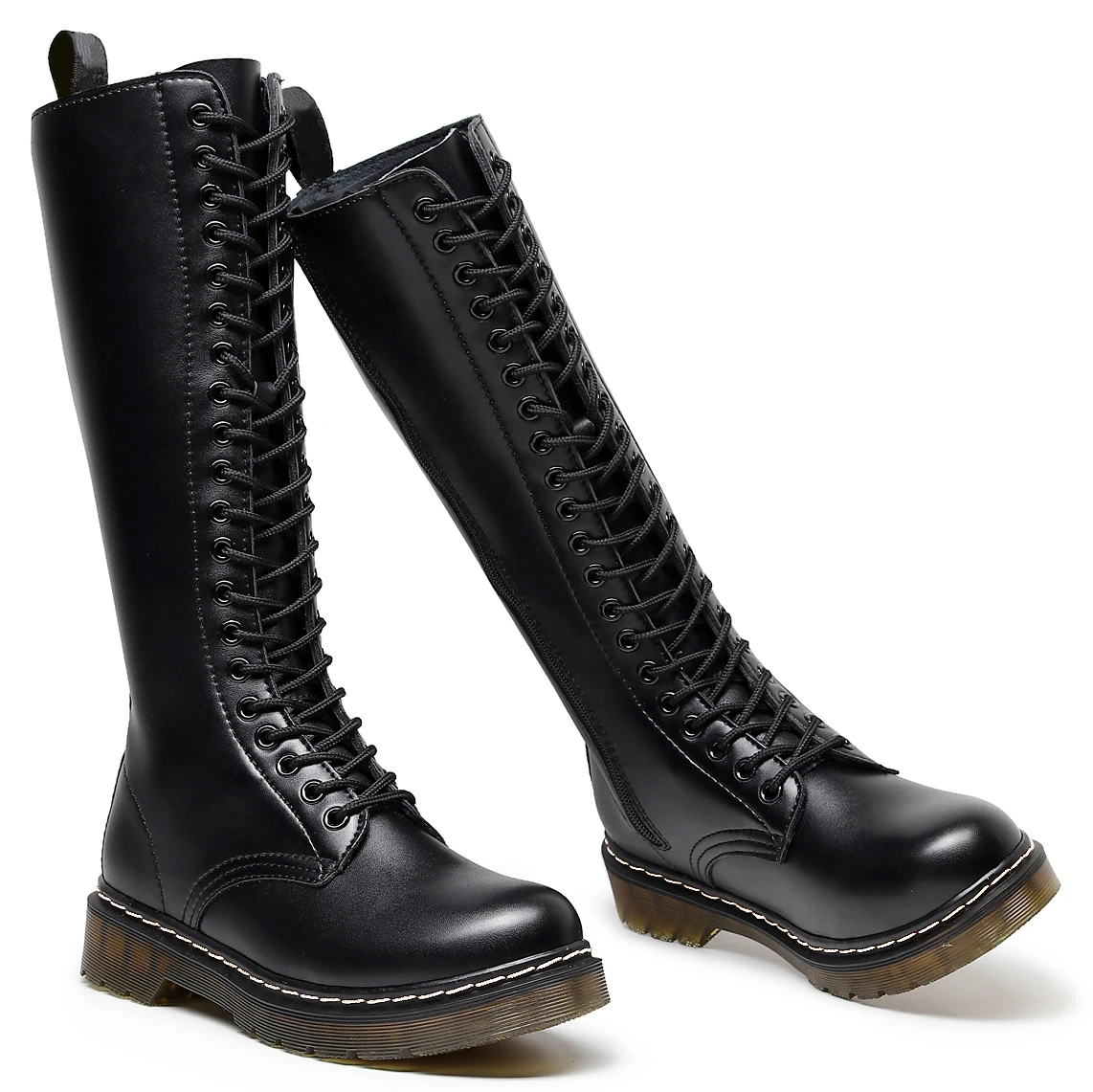 

Женские сапоги до колена из натуральной кожи, на шнуровке, с молнией