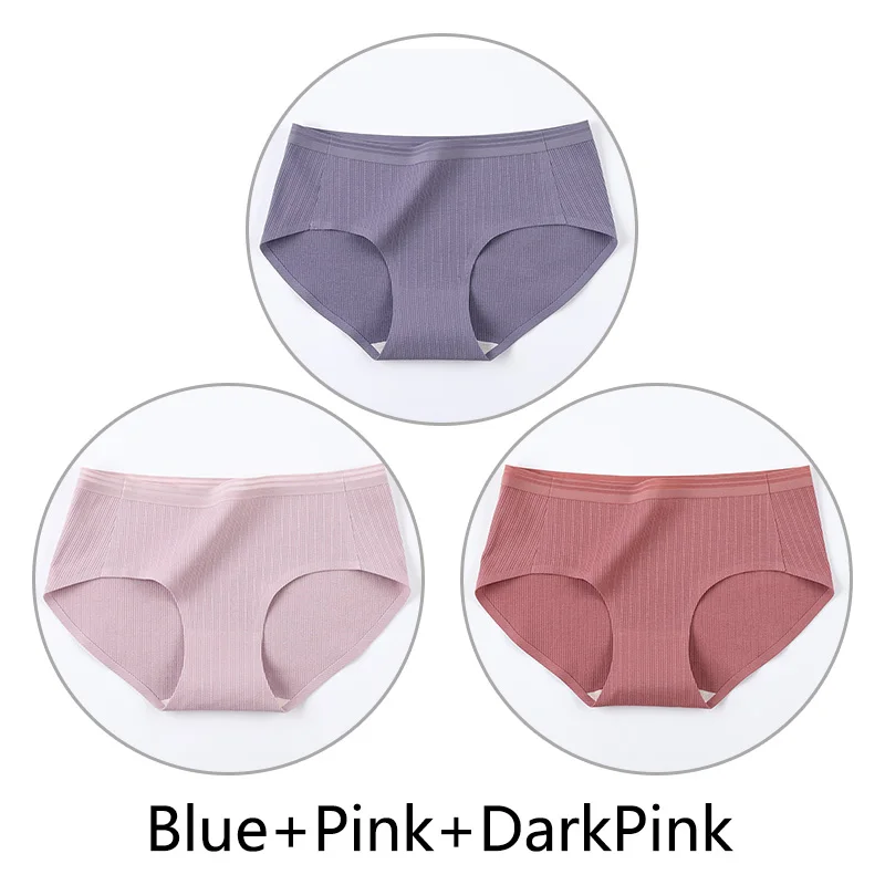 Blue Pink DarkPink 3 шт. нитки жаккардовые процесс дышащие трусики женские сексуальные хлопковые шорты Бесшовные мягкое нижнее белье m-xl девушки нижнее белье - Цвет: Blue Pink DarkPink