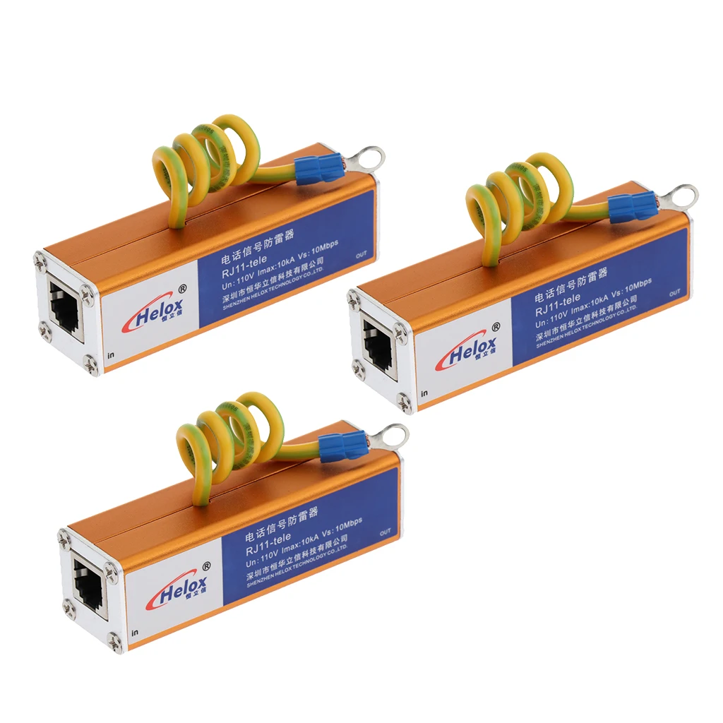 3 шт телефонная RJ11 Защита от перенапряжения грома|Компьютерные кабели и разъемы| |