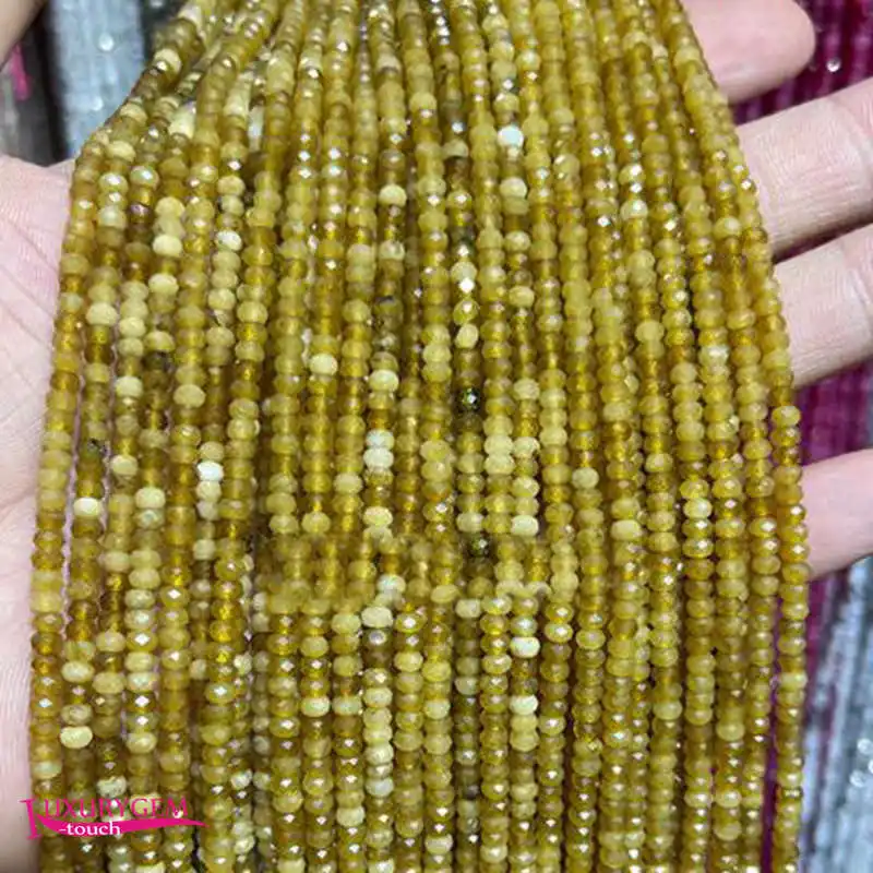 

Natural Lemon Yellow Jades Stone Spacer Loose Bead High Quality 2x3mm Faceted Washer Shape DIY Jewelry Making Accessories a4274