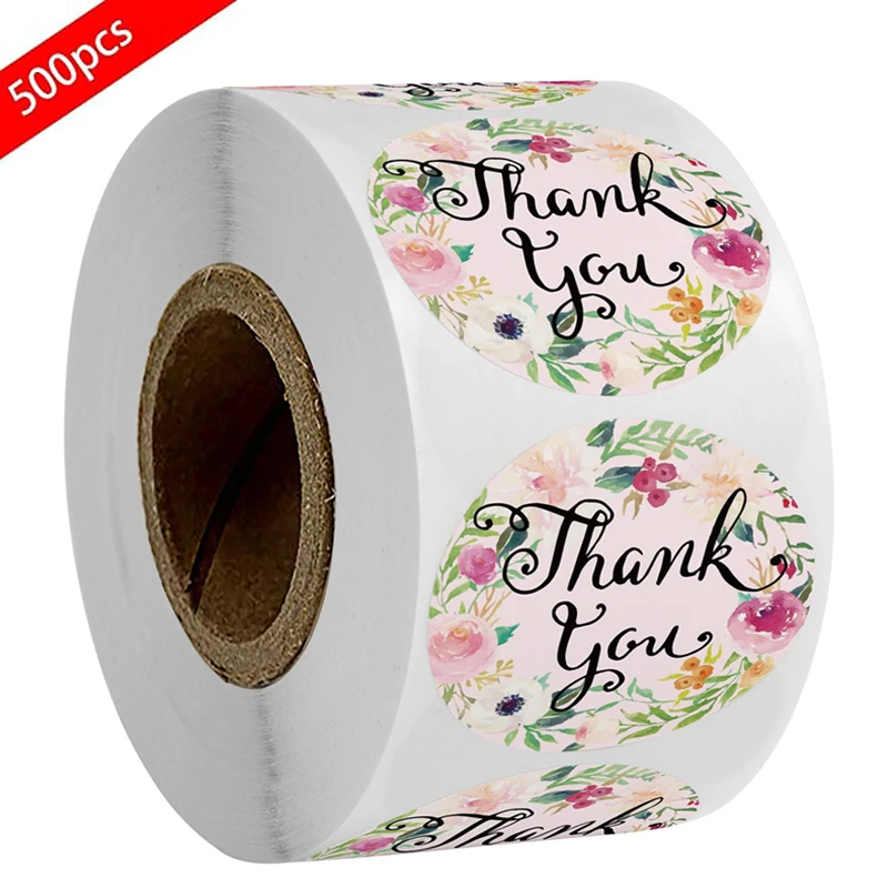 

500 Pcs Round Floral Thank You Stickers Pretty Envelope Seal Label Sticker for Wedding Favor Party Handmade Stationery Stickers