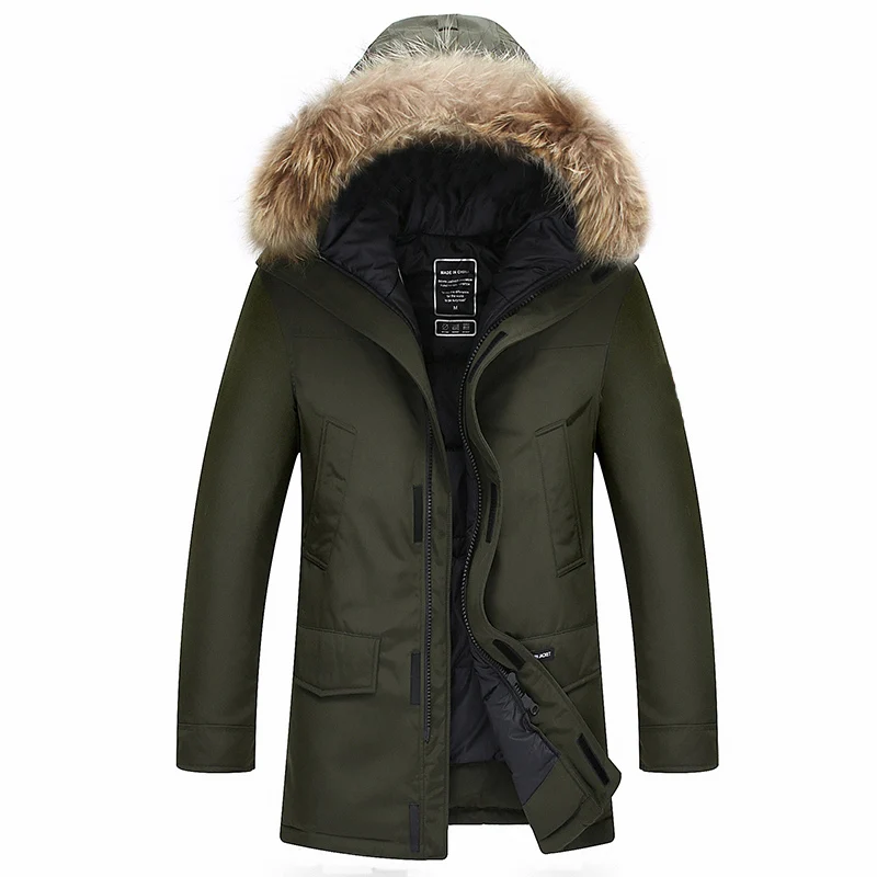 Мужской пуховик на белом утином пуху теплая парка с мехом Повседневная