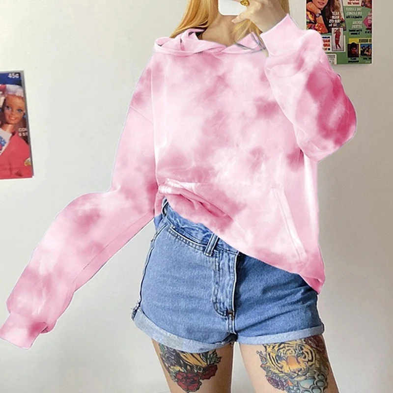 

2022 Fashion Women Tie Dye Hoodies Long Sleeve Sweatshirt Hoodie Pullover Jumper Coat Hoody Tops Outwear Streetwear