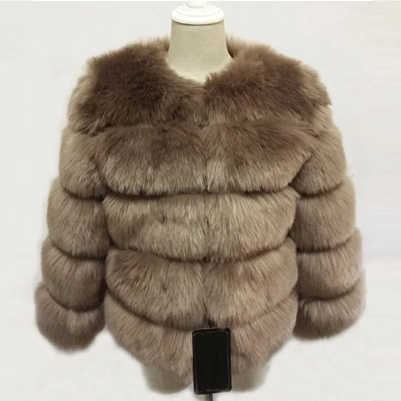 S-3XL Женское пальто из лисьего меха зимнее модное серое пальто из искусственного меха элегантная Толстая Теплая Верхняя одежда куртка из искусственного меха черный розовый PC148 - Цвет: dark camel