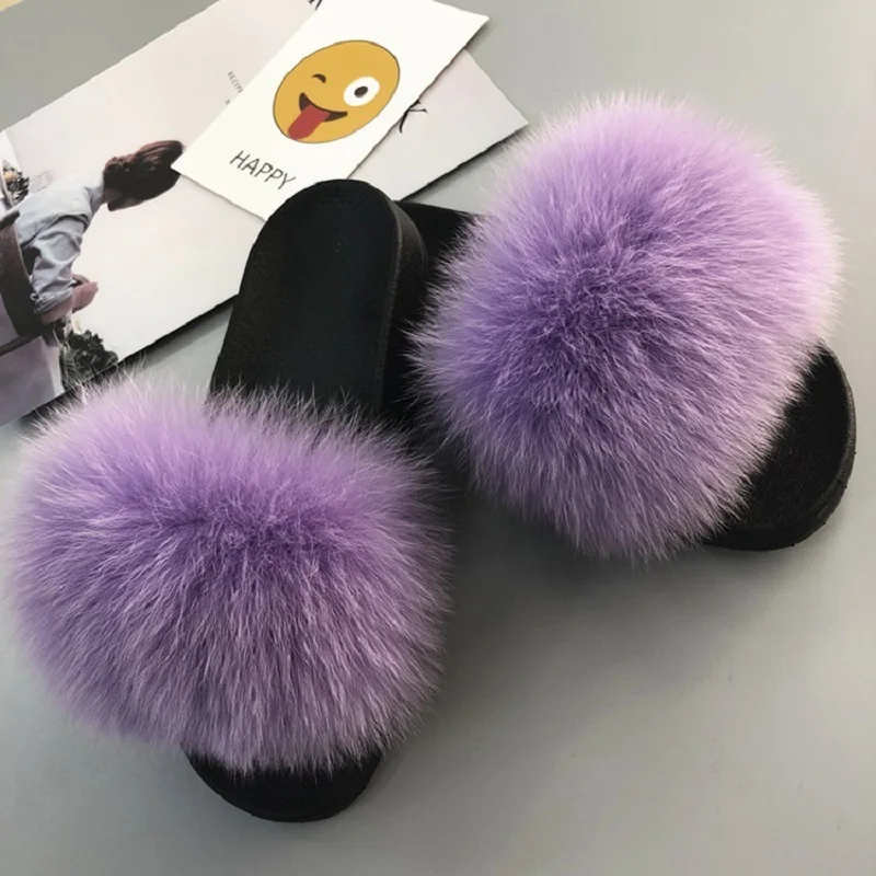 Новый стиль женские крутые тапочки из лисьего меха домашняя Европейская и