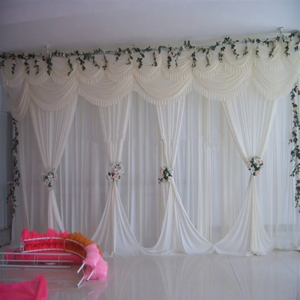 

3mx6m White Background Elegant Wedding Backdrop Curtain Wedding Wedding Stage Party Backdrop Curtains Decoration Free Shipping