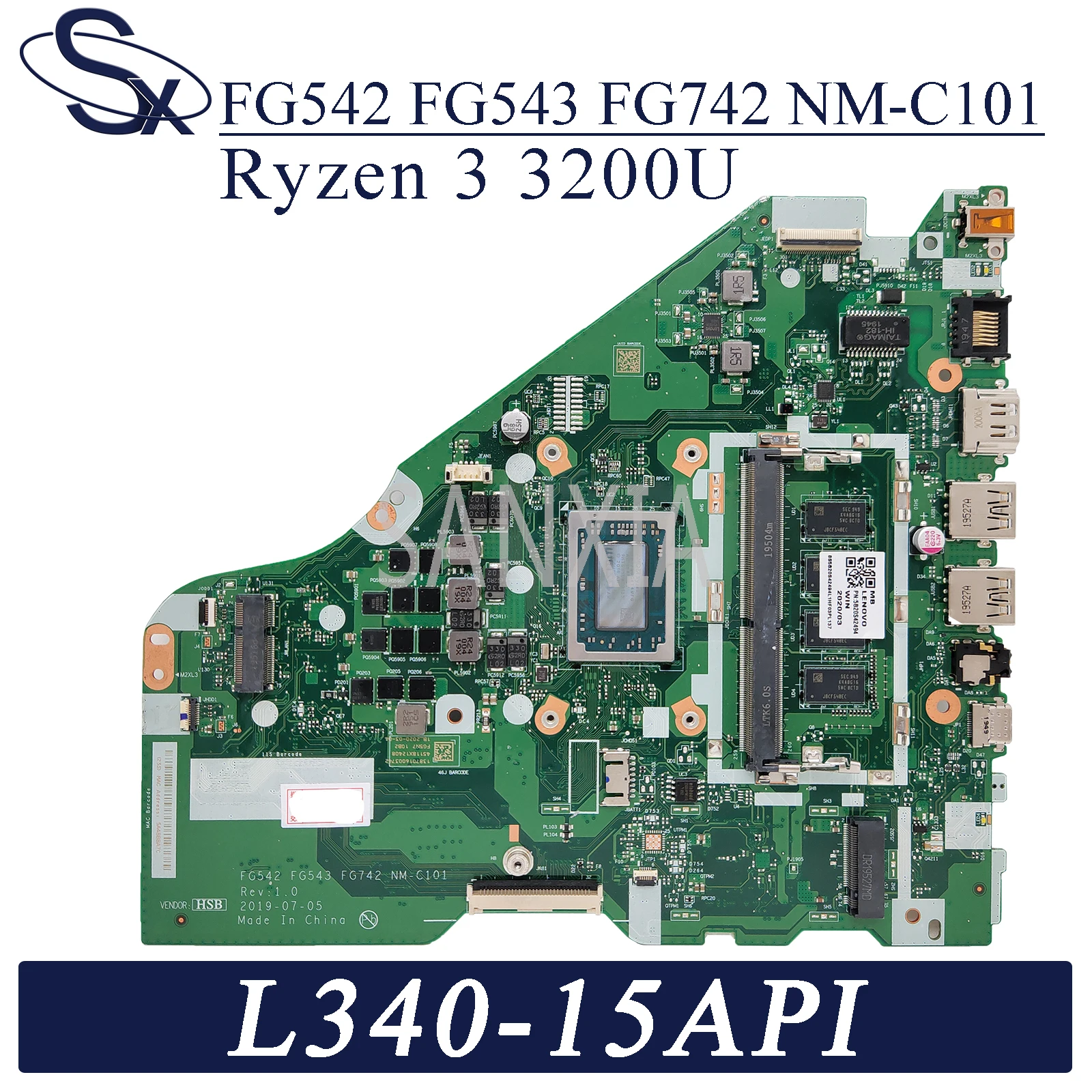 Günstig KEFU NM-C101 Laptop Motherboard Für Lenovo Ideapad L340-15API Original Mainboard 4GB-RAM Ryzen 3 3200U (R3-3200U) CPU