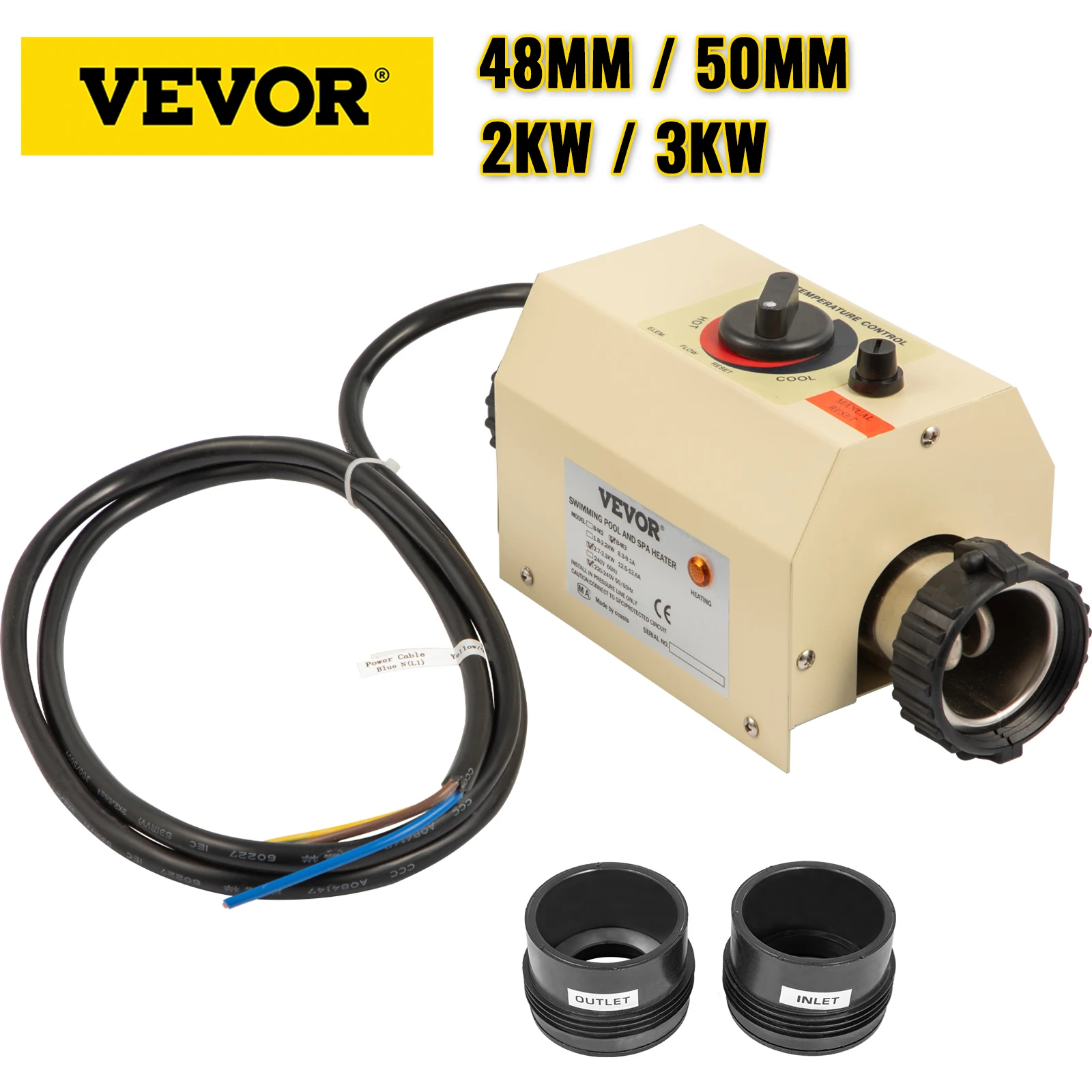 

VEVOR 2KW 3KW Electric Water Heater Thermostat 220V Swimming Pool Heater Bathtub SPA Bath For Massage Hot Tub & Jacuzzi Heating