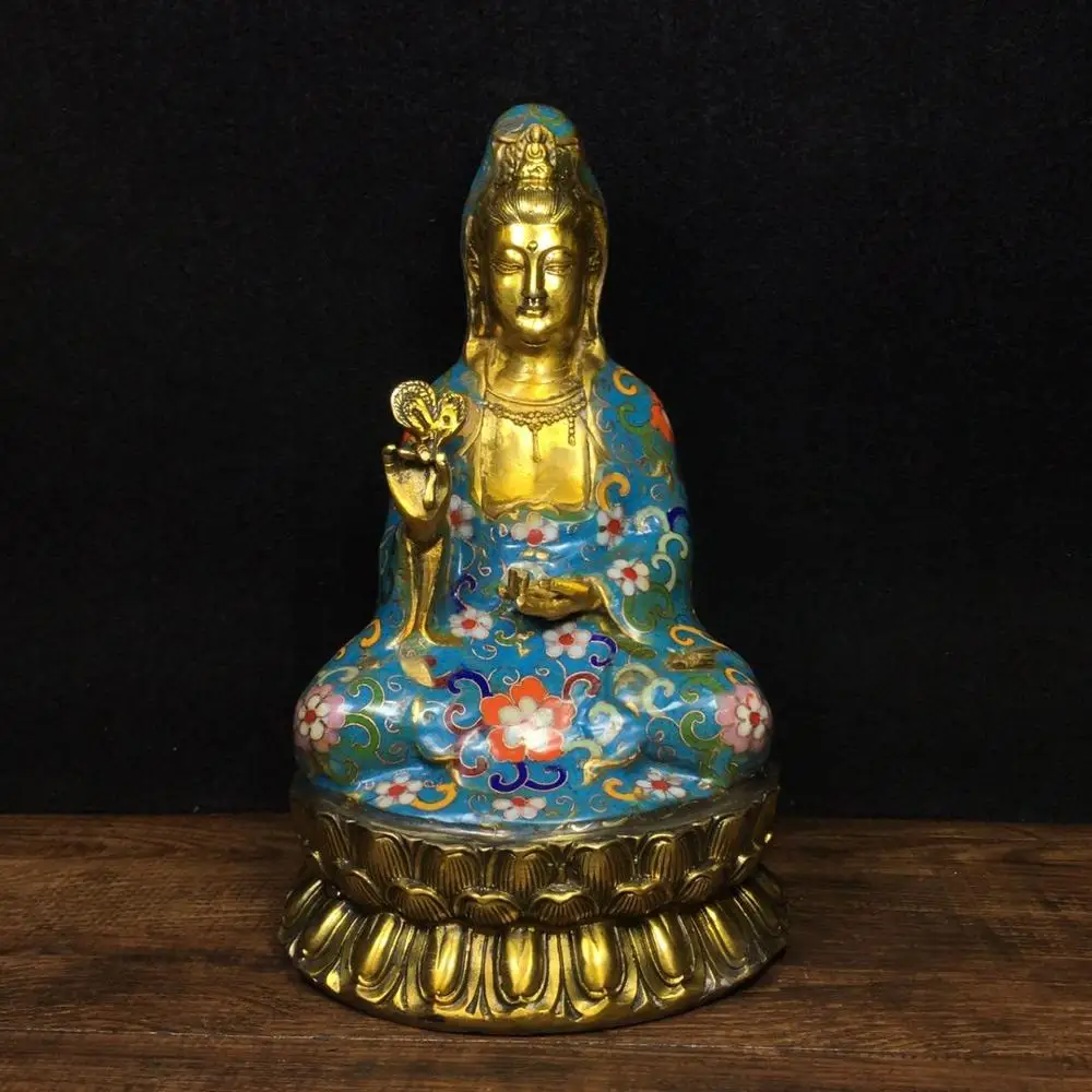 

8" China Collection Copper cloisonne filigree enamel color Statue of Avalokitesvara Buddha statue of Avalokitasvara keep us safe