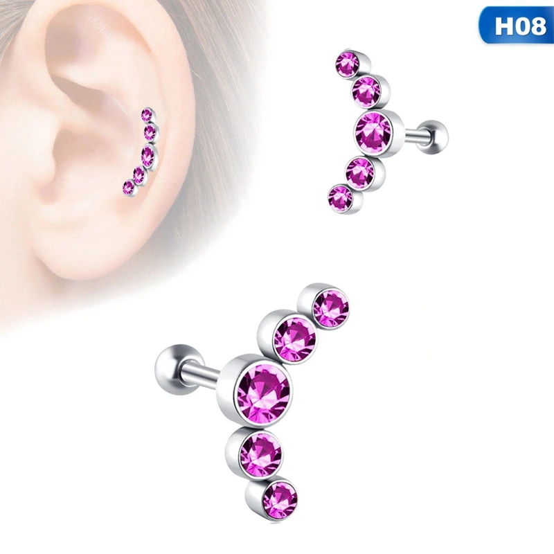

New Fashion Opal Cartilage Helix Tragus Stud Earring Zircon Ear Nail Stainless Steel Ear Bone Stud Bar Piercing Cartilago