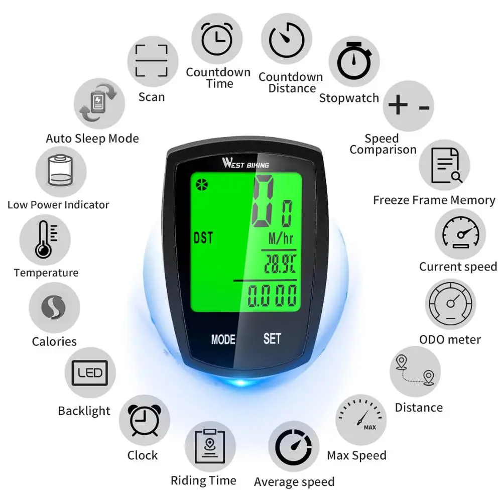 WEST BIKING Bicycle Computer Wireless Wired Waterproof MTB Bike Odometer Stopwatch With Backlight Cycling Speedometer | Спорт и