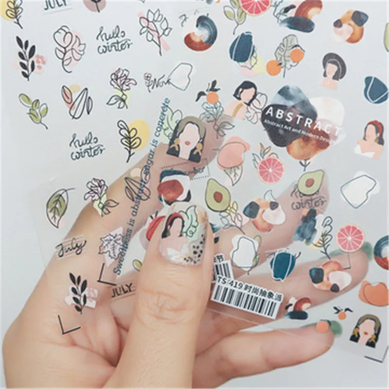 

GISLAN 1pc Abstract Lady Face Nail Decals Water Black Leaf Sliders Paper Nail Art Decor Gel Polish Sticker Manicure Foils