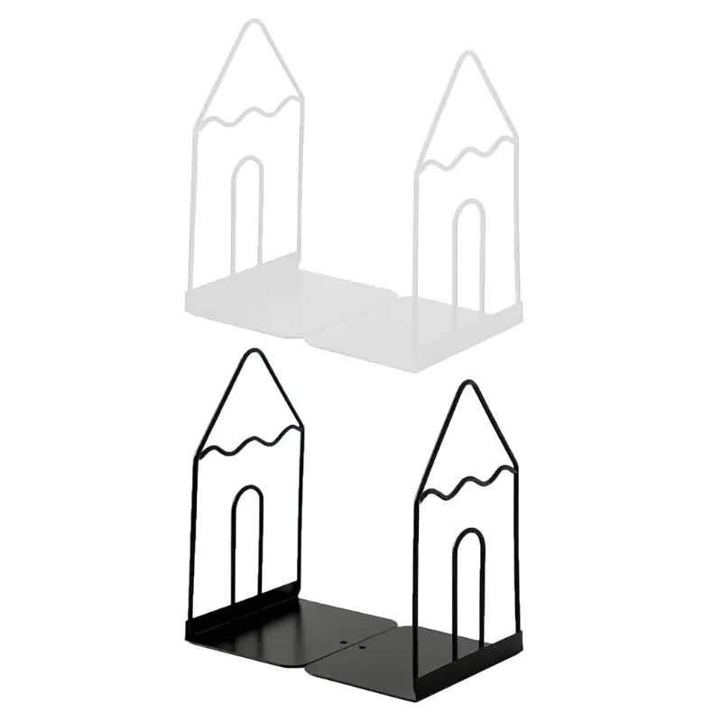 

1 Pair Wrought Iron Bookends Book Stand Support Desktop Office Magazine Organizer Rack Shelf Holder