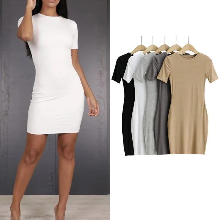 

Za 2021 women Basic fashion simple short-sleeved dress autumn new women's stretch slim fit hip skirt