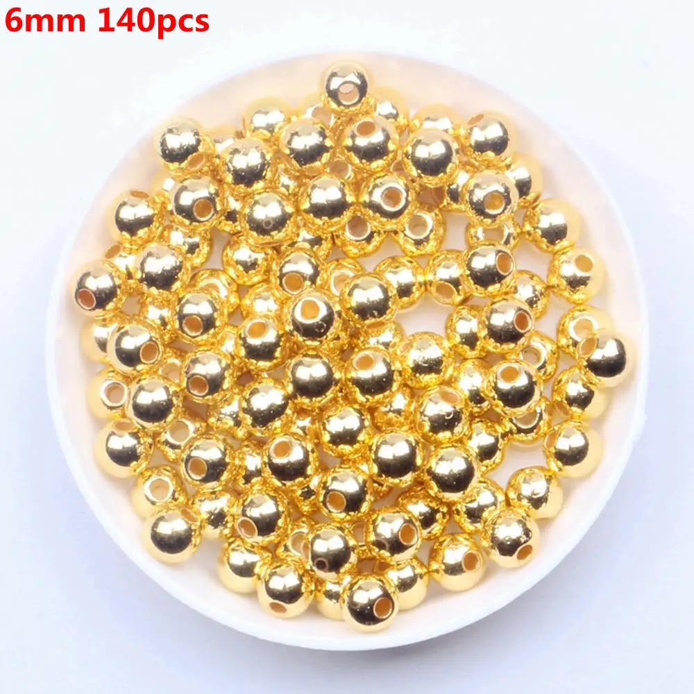 Gold 6mm Золото Серебро Имитация Жемчуга круглой формы прямое отверстие эпоксидные спейсеры для ювелирных аксессуаров CCB УФ покрытие страз много размеров - Цвет: Gold 6mm