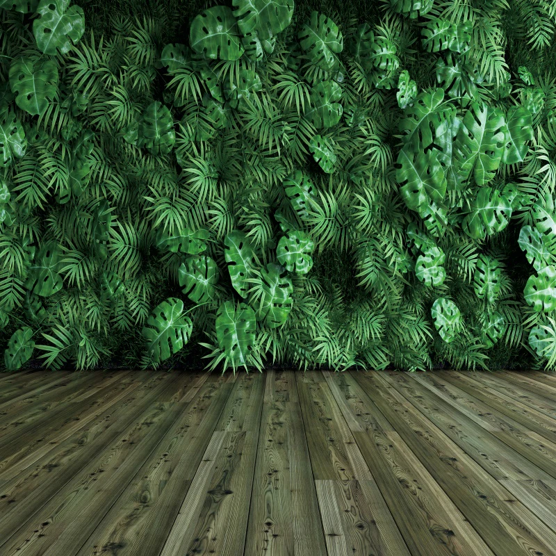 

Photo Backdrop Summer Tropical Green Palms Tree Leaves Wall Wood Floor Baby Party Portrait Photozone Photography Background
